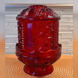 Large 1970s Indiana Glass FAIRY LAMP -Cranberry RED -glass votive candle holder